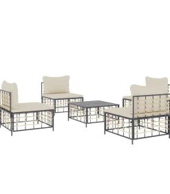 New 5-delige Loungeset met kussens poly rattan antracietkleurig Tuinmeubelen