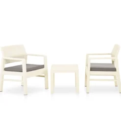 Outlet 3-delige Loungeset met kussens kunststof wit Tuinmeubelen