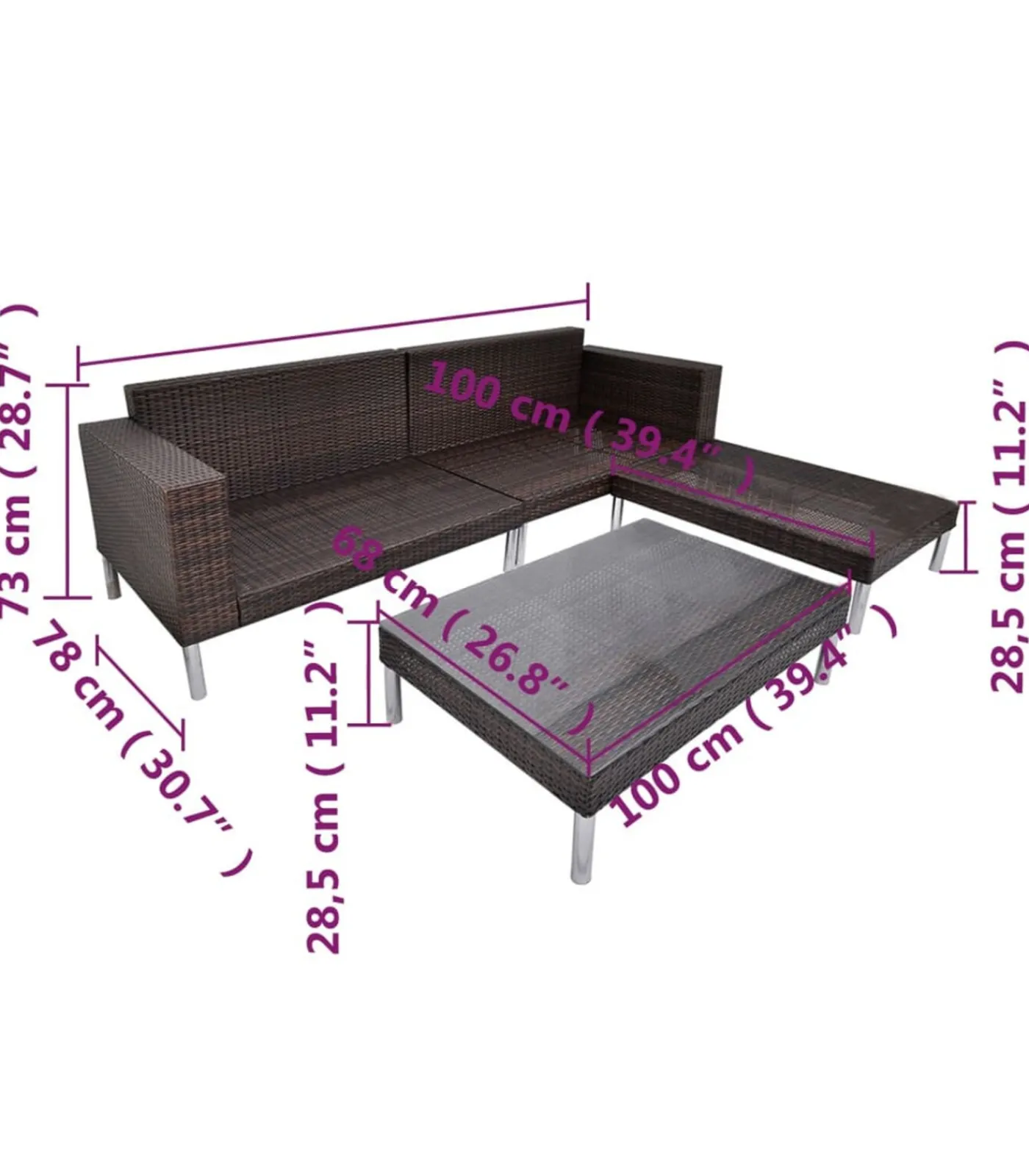 Best 4-delige Loungeset met kussens poly rattan bruin Tuinmeubelen