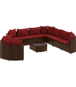 New 10-delige Loungeset met kussens poly rattan bruin Tuinmeubelen