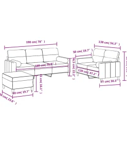 vidaXL 3-delige Loungeset met kussens stof wijnrood