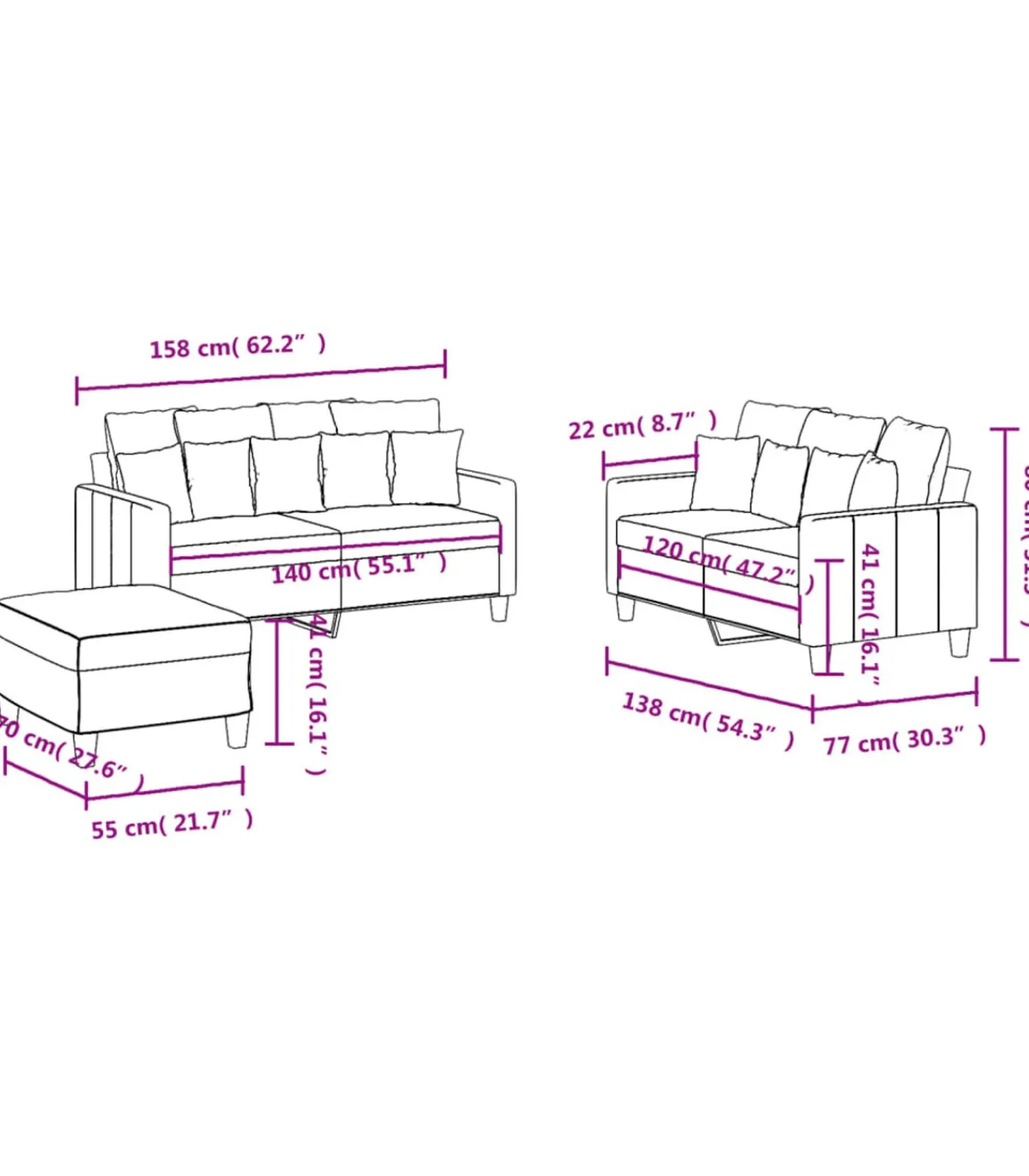 vidaXL 3-delige Loungeset met kussens stof wijnrood