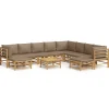 Discount 11-delige Loungeset met kussens bamboe taupe Tuinmeubelen