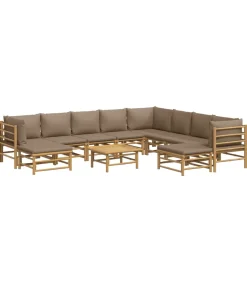 Discount 11-delige Loungeset met kussens bamboe taupe Tuinmeubelen