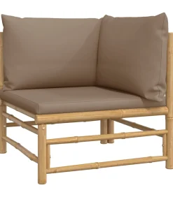 Discount 11-delige Loungeset met kussens bamboe taupe Tuinmeubelen