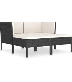 vidaXL 4-delige Loungeset met kussens poly rattan zwart