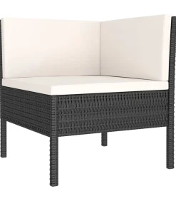vidaXL 4-delige Loungeset met kussens poly rattan zwart