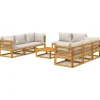 New 9-delige Loungeset met lichtgrijze kussens massief hout Tuinmeubelen