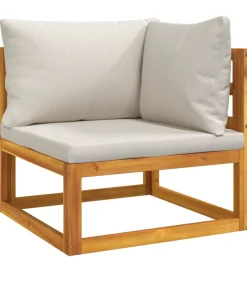 New 9-delige Loungeset met lichtgrijze kussens massief hout Tuinmeubelen