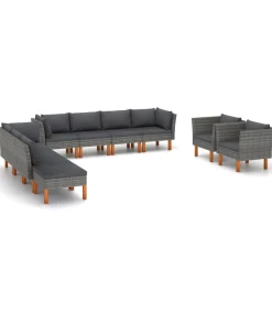 Online 10-delige Loungeset poly rattan en eucalyptushout grijs Tuinmeubelen