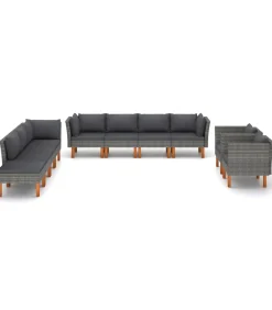 Online 10-delige Loungeset poly rattan en eucalyptushout grijs Tuinmeubelen