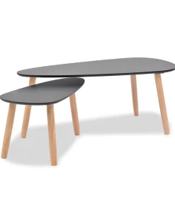 vidaXL 2-delige Salontafelset massief grenenhout zwart