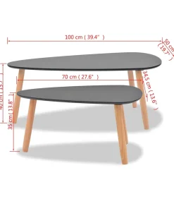 vidaXL 2-delige Salontafelset massief grenenhout zwart