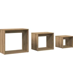 Hot 3-delige Tafeltjesset bewerkt hout artisanaal eikenkleur Tafels