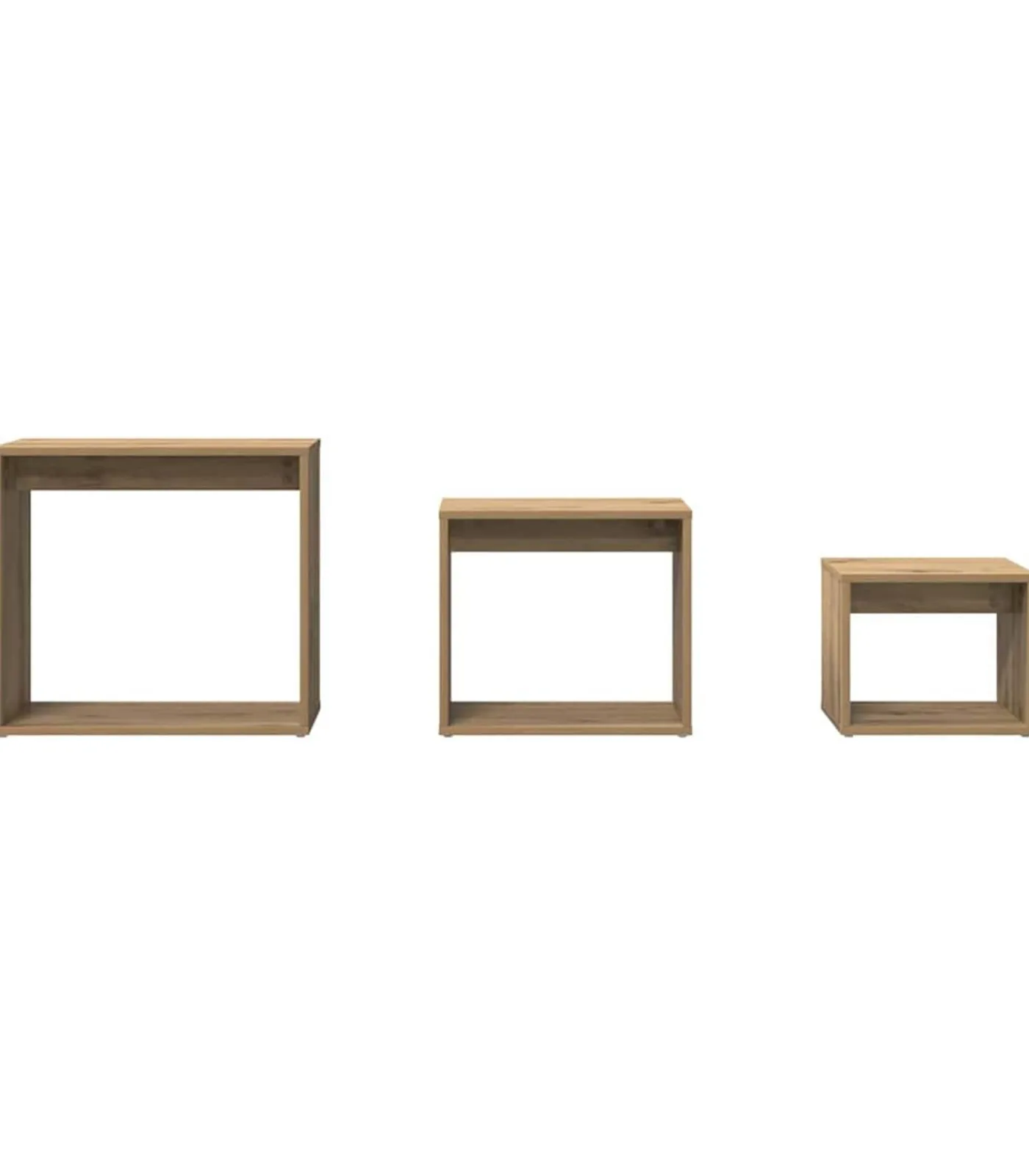 Hot 3-delige Tafeltjesset bewerkt hout artisanaal eikenkleur Tafels