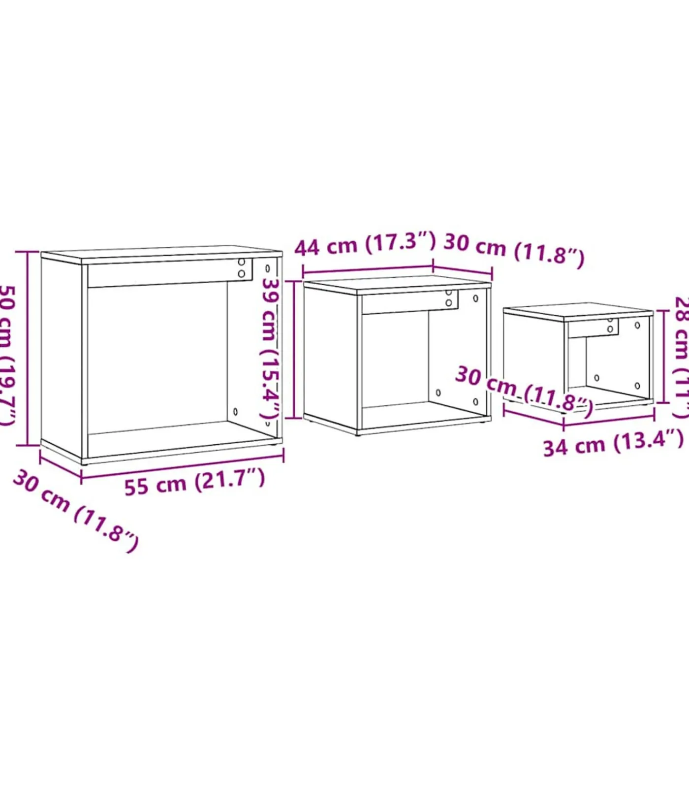 Hot 3-delige Tafeltjesset bewerkt hout artisanaal eikenkleur Tafels