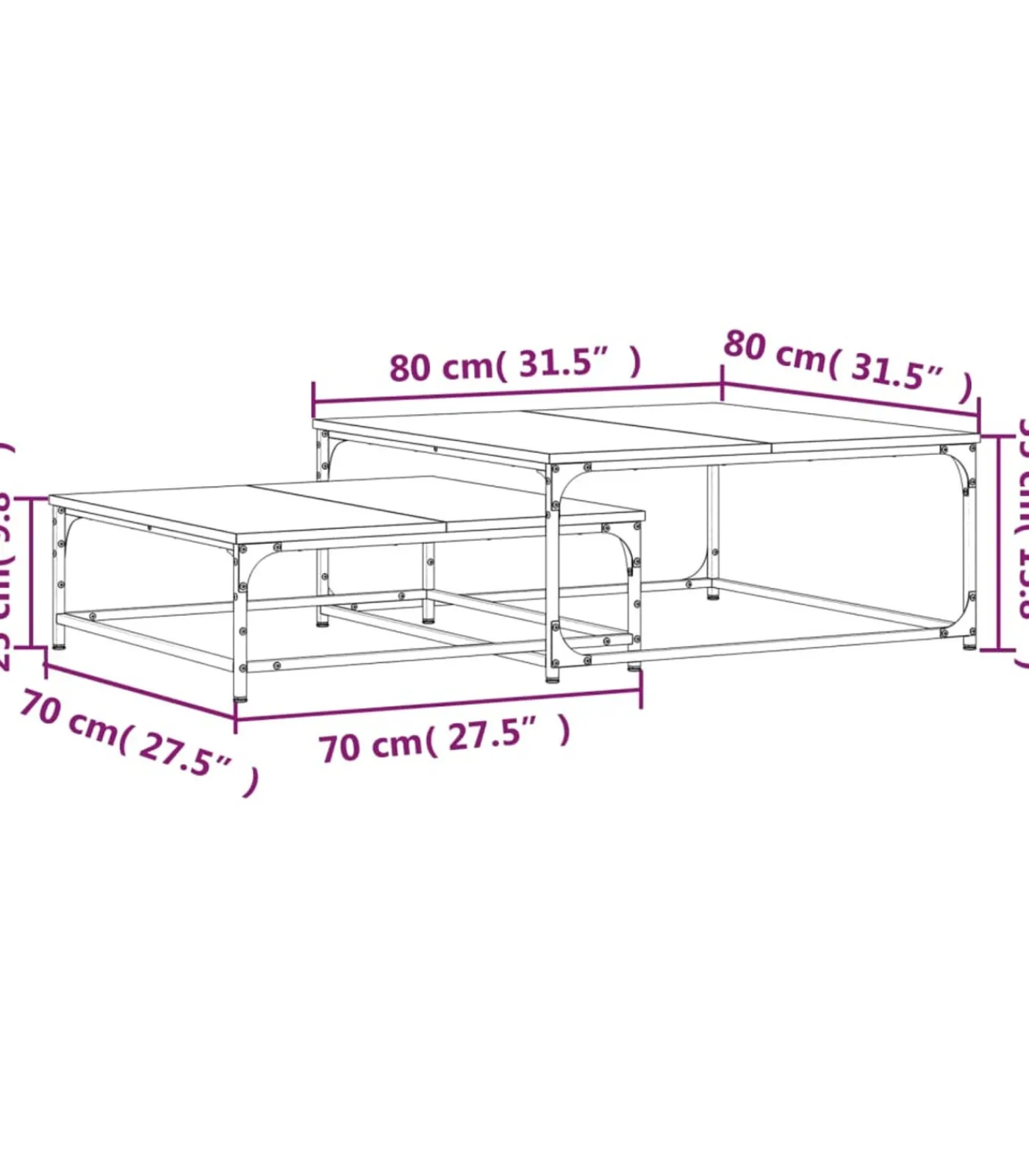 vidaXL 2-delige Tafeltjesset bewerkt hout grijs sonoma eikenkleurig