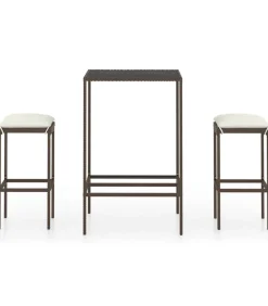 New 3-delige Tuinbarset met kussens poly rattan bruin Tuinmeubelen