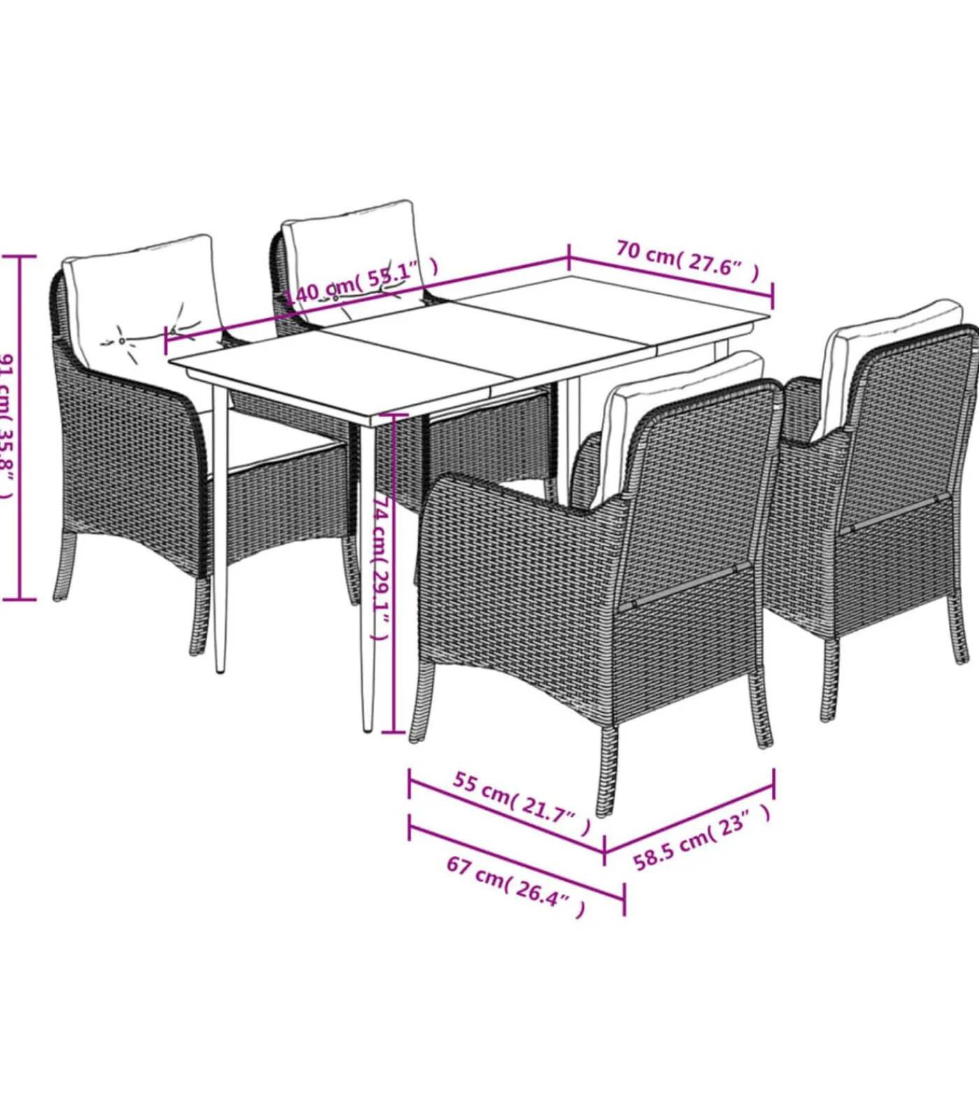5-delige Tuinset met kussens poly rattan zwart Tuinmeubelen