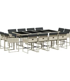 Sale 13-delige Tuinset met kussens poly rattan lichtgrijs Tuinmeubelen