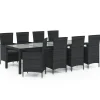 Sale 9-delige Tuinset met kussens poly rattan zwart Tuinmeubelen