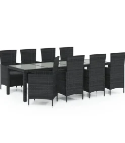 Sale 9-delige Tuinset met kussens poly rattan zwart Tuinmeubelen