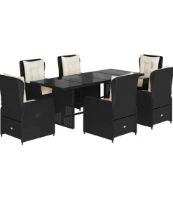 vidaXL 7-delige Tuinset met kussens poly rattan zwart