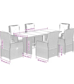 vidaXL 7-delige Tuinset met kussens poly rattan zwart