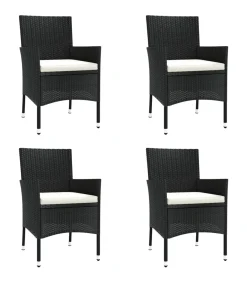 vidaXL 5-delige Tuinset met kussens poly rattan zwart