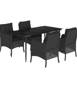 vidaXL 5-delige Tuinset met kussens poly rattan zwart