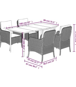 vidaXL 5-delige Tuinset met kussens poly rattan zwart