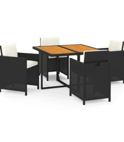 Best 5-delige Tuinset met kussens poly rattan zwart Tuinmeubelen