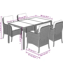 vidaXL 5-delige Tuinset met kussens poly rattan zwart