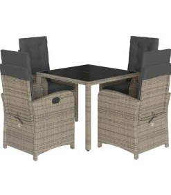 New 5-delige Tuinset met kussens poly rattan grijs Tuinmeubelen