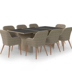 vidaXL 9-delige Tuinset poly rattan bruin