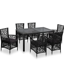 Outlet 7-delige Tuinset poly rattan zwart Tuinmeubelen