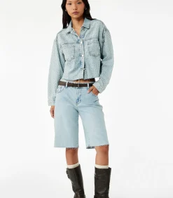 DAMES Koton Denim Jas Knoopsluiting Lange Mouwen Met Strass