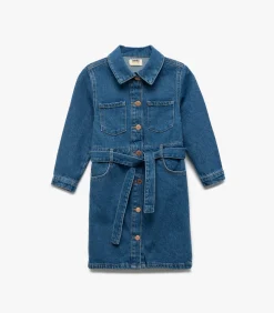 New Denim Jurk voor Meisjes Lange Mouwen met Ceintuur Kinderen Kleedjes