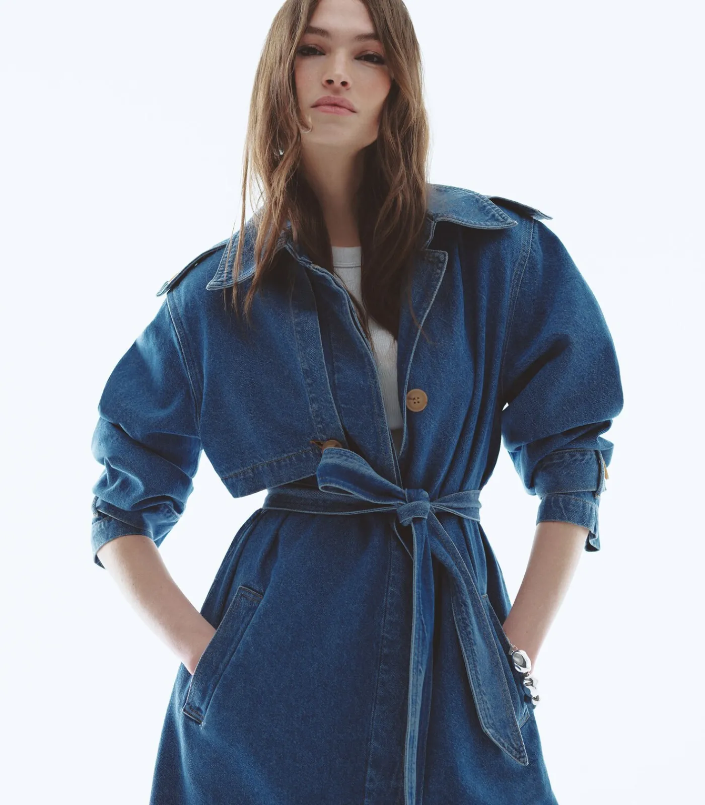 Denim Trenchcoat Lange Mouwen Ceintuur DAMES Jassen
