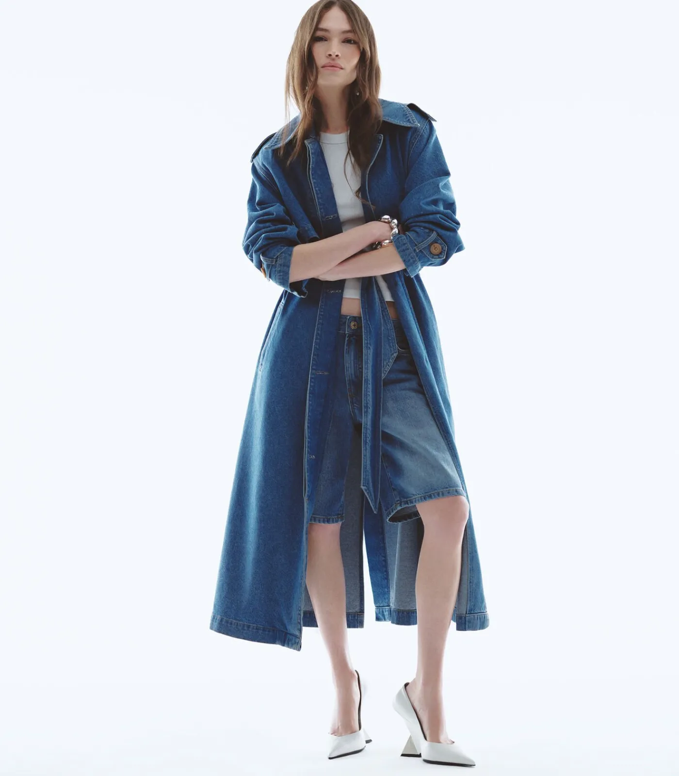 Denim Trenchcoat Lange Mouwen Ceintuur DAMES Jassen