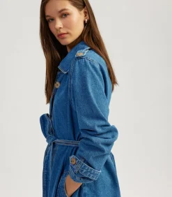 Denim Trenchcoat Lange Mouwen Ceintuur DAMES Jassen