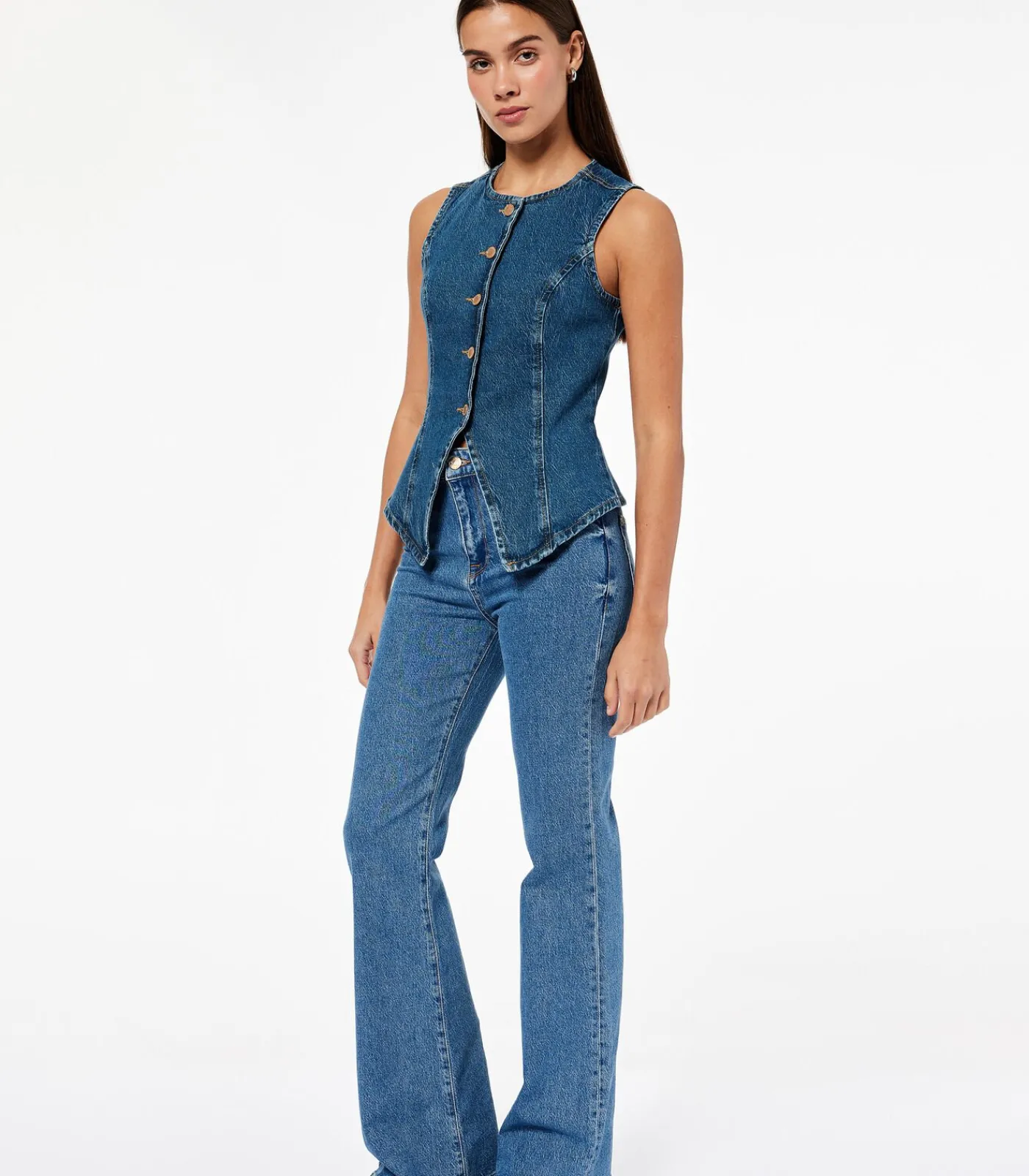 DAMES Koton Denim Yelek Mouwloos met Knoopsluiting