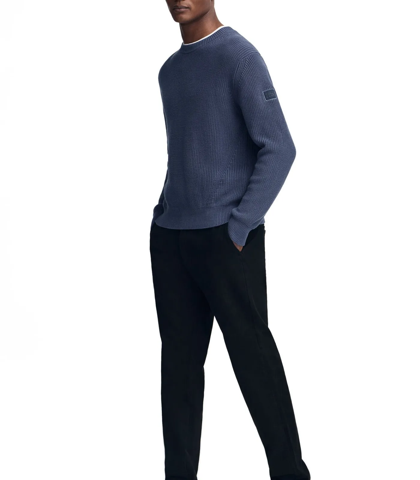 Sale Denimblauwe cardigan met Engelse ribbel en -patch Heren Truien & Cardigans