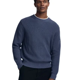 Sale Denimblauwe cardigan met Engelse ribbel en -patch Heren Truien & Cardigans