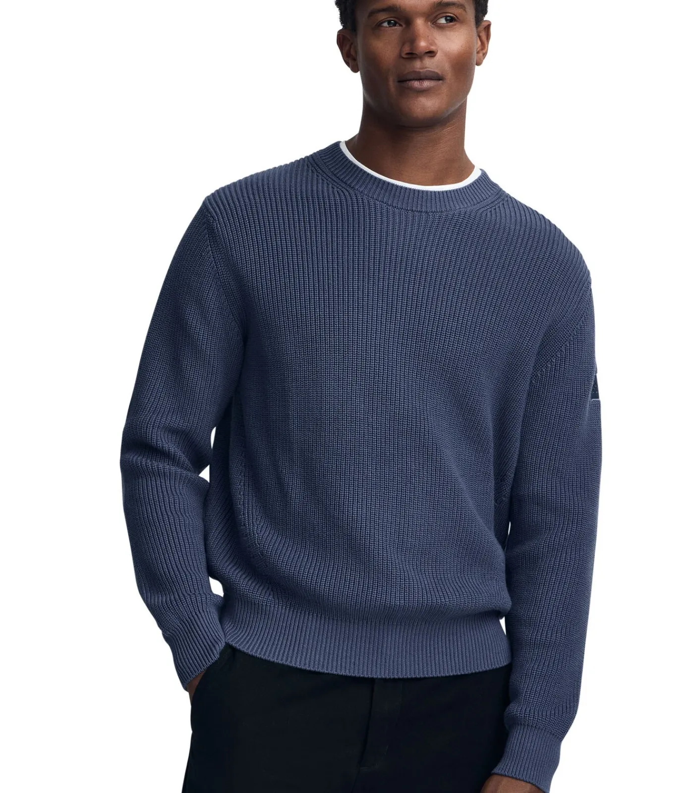 Sale Denimblauwe cardigan met Engelse ribbel en -patch Heren Truien & Cardigans