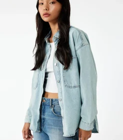 DAMES Koton Denimblouse met Knoopsluiting en Zakdetail