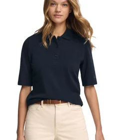 DAMES Polo Club Donkerblauwe polo met halflange mouwen en geborduurd -logo