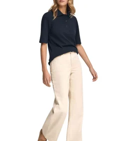 DAMES Polo Club Donkerblauwe polo met halflange mouwen en geborduurd -logo