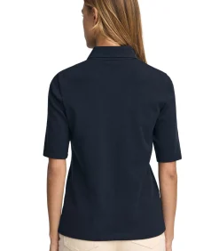 DAMES Polo Club Donkerblauwe polo met halflange mouwen en geborduurd -logo