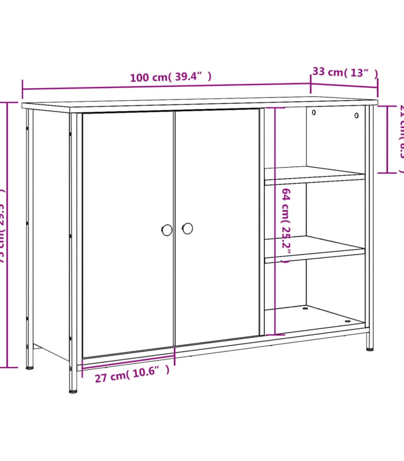 Outlet Dressoir 100x33x75 cm bewerkt hout grijs sonoma Meubels